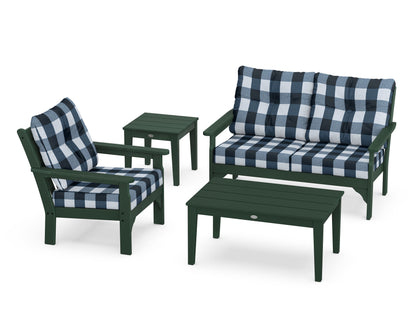POLYWOOD® Vineyard 4-Piece Deep Seating Set in Green / Buffalo Plaid Marine Indigo