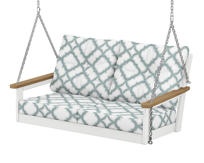 POLYWOOD® Vineyard Deep Seating Swing in White / Natural / Trellis Glacier Spa