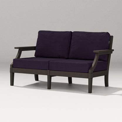 PW Designer Series Estate Loveseat in Vintage Coffee / Navy Linen