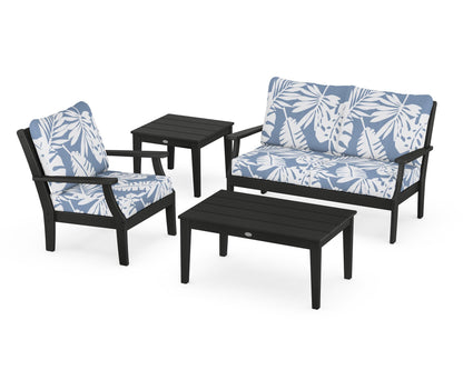 POLYWOOD® Braxton 4-Piece Deep Seating Set in Black / Leaf Sky Blue