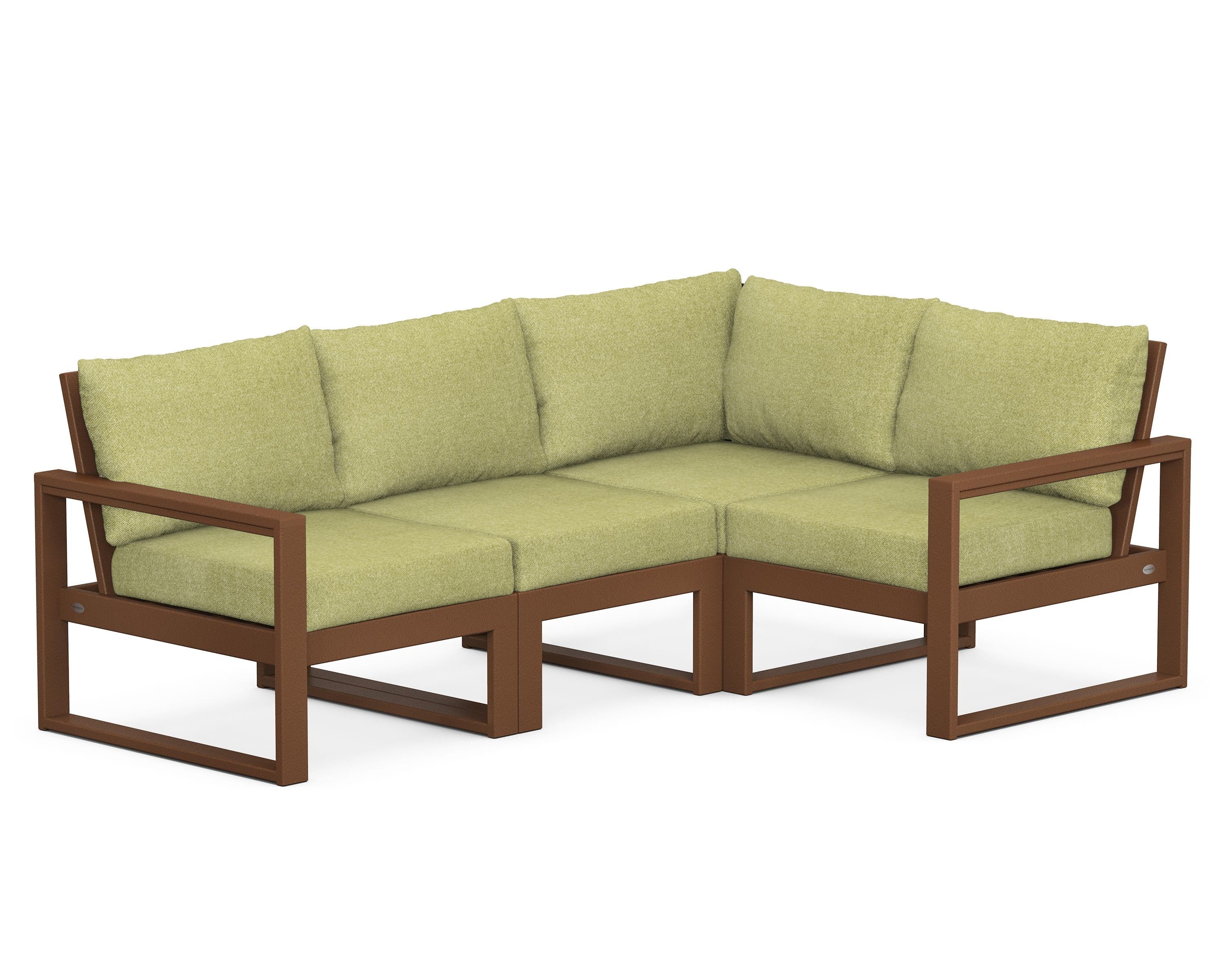 POLYWOOD® EDGE 4-Piece Modular Deep Seating Set in Teak / Chartreuse Boucle