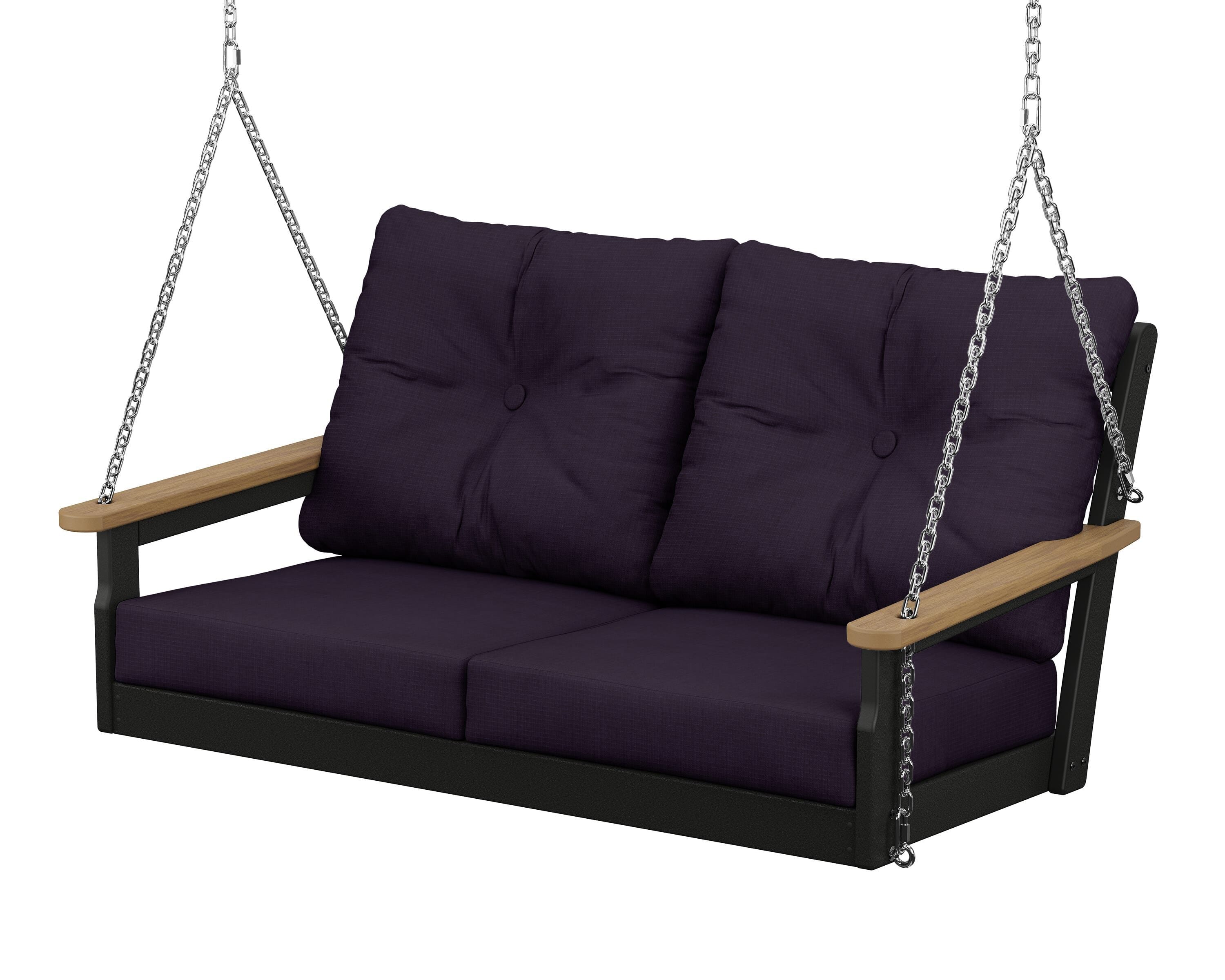 POLYWOOD® Vineyard Deep Seating Swing in Black / Natural / Navy Linen