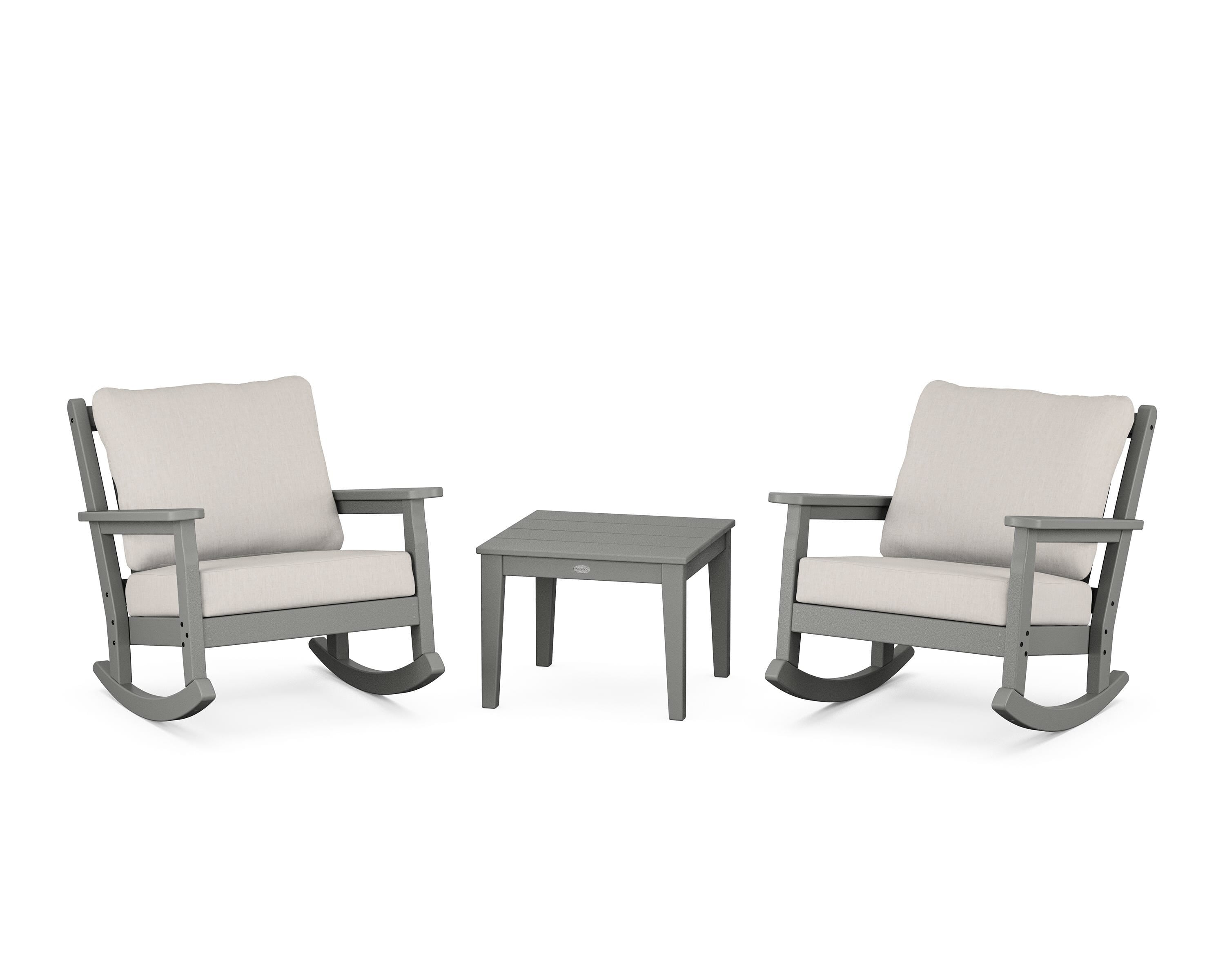 POLYWOOD® Chippendale 3-Piece Deep Seating Rocker Set in Slate Grey / Cast Ash