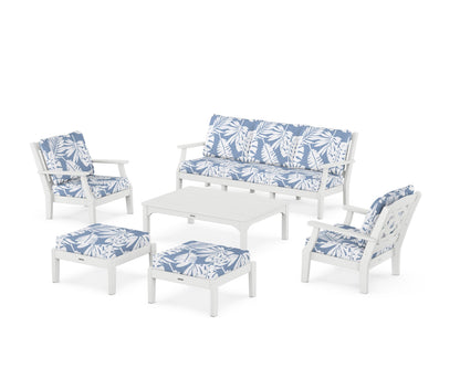 Martha Stewart by POLYWOOD® Chinoiserie 6-Piece Lounge Sofa Set in White / Leaf Sky Blue