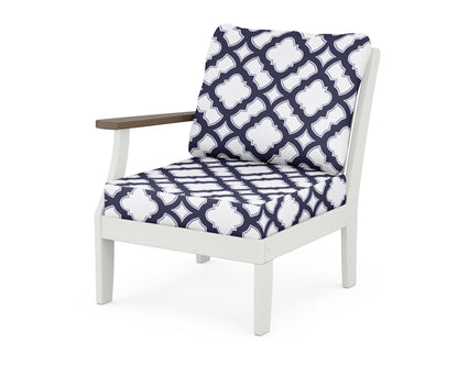 POLYWOOD® Braxton Modular Left Arm Chair in White / Kona / Trellis Navy