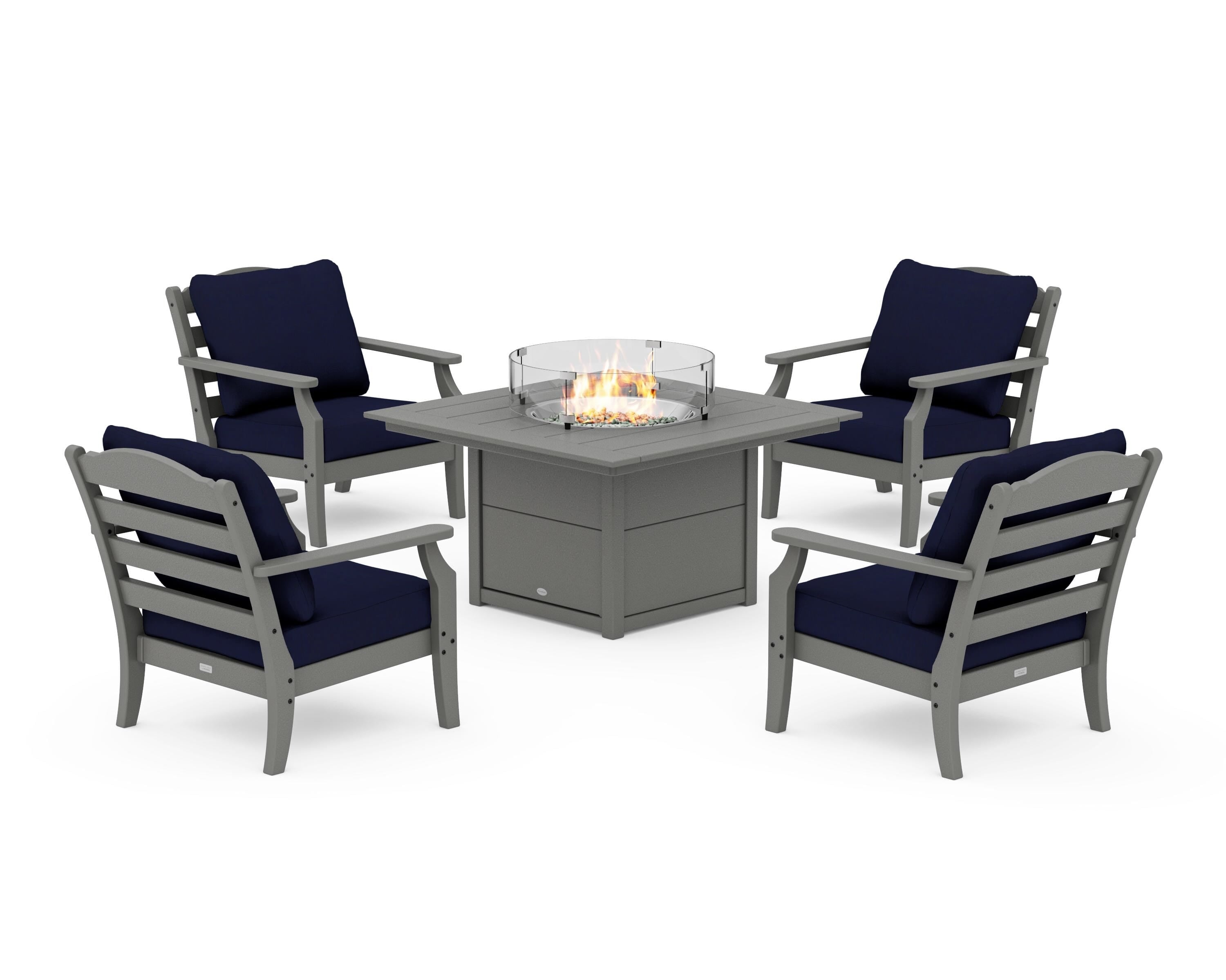 Draper James™ by  POLYWOOD® Savannah 5-Piece Deep Seating Set with Fire Pit Table in Slate Grey / Navy