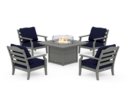 Draper James™ by  POLYWOOD® Savannah 5-Piece Deep Seating Set with Fire Pit Table in Slate Grey / Navy