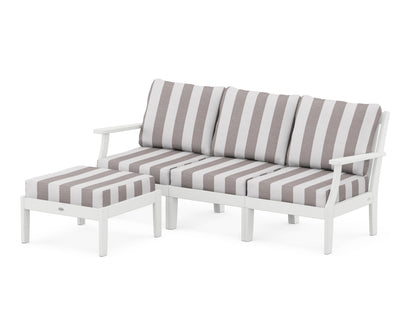 POLYWOOD® Braxton Modular 4-Piece Deep Seating Set with Ottoman in White / Cabana Stripe Grey Mist