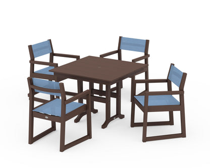 POLYWOOD® EDGE Sling Arm Chair 5-Piece Farmhouse Dining Set in Mahogany / Poolside Sling