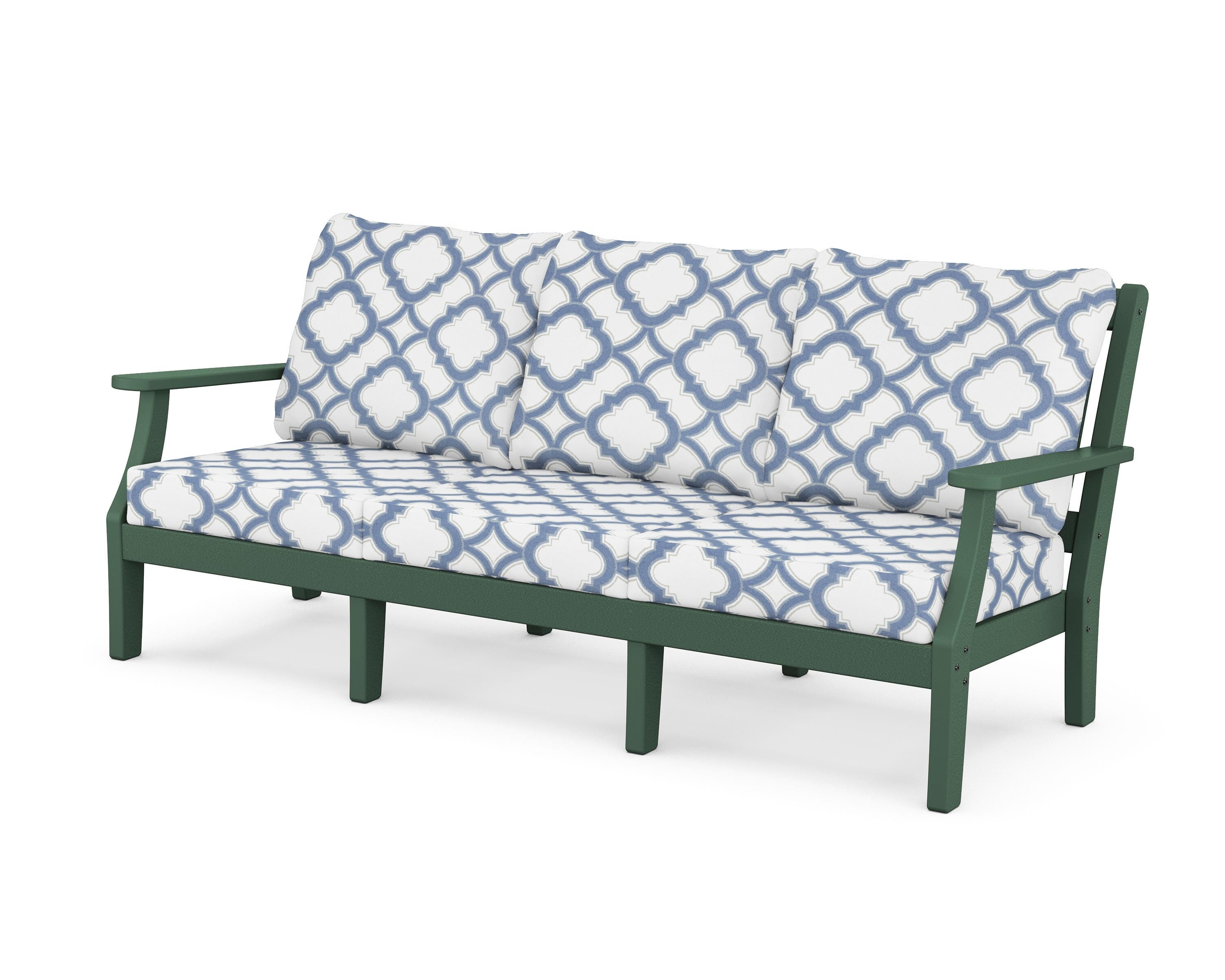 Martha Stewart by POLYWOOD® Chinoiserie Deep Seating Sofa in Green / Trellis Sky Blue