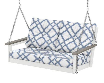POLYWOOD® Vineyard Deep Seating Swing in White / Driftwood / Trellis Sky Blue