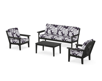 Country Living Cottage 4-Piece Deep Seating Set with Sofa in Black / Leaf Navy