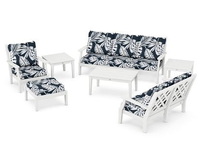 Country Living Wovendale 7-Piece Deep Seating Set in White / Leaf Marine Indigo
