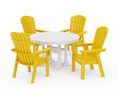 POLYWOOD® Nautical Curveback Adirondack 5-Piece Round Dining Set with Trestle Legs in Lemon / White