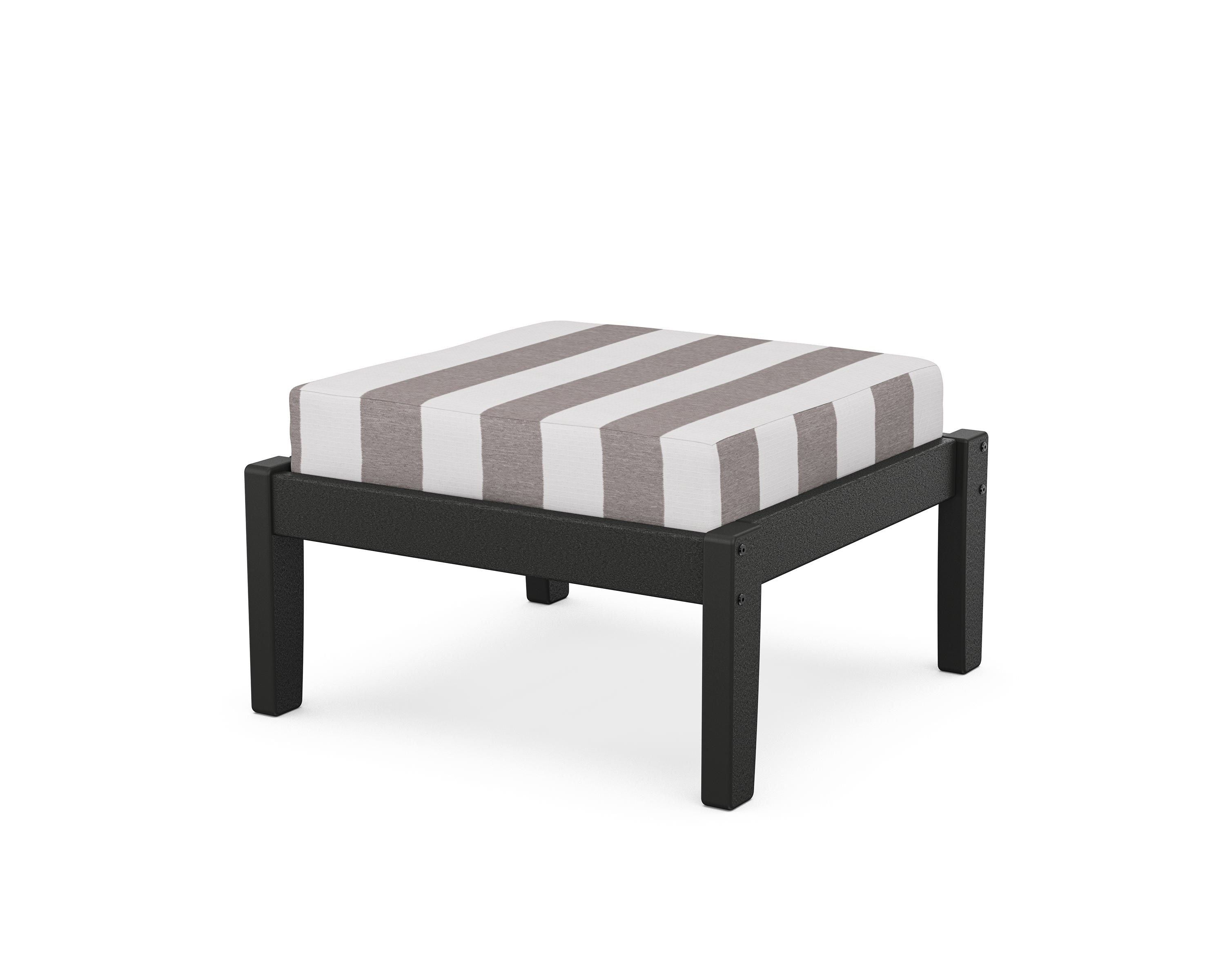 Unbranded Deep Seating Ottoman in Black / Cabana Stripe Grey Mist