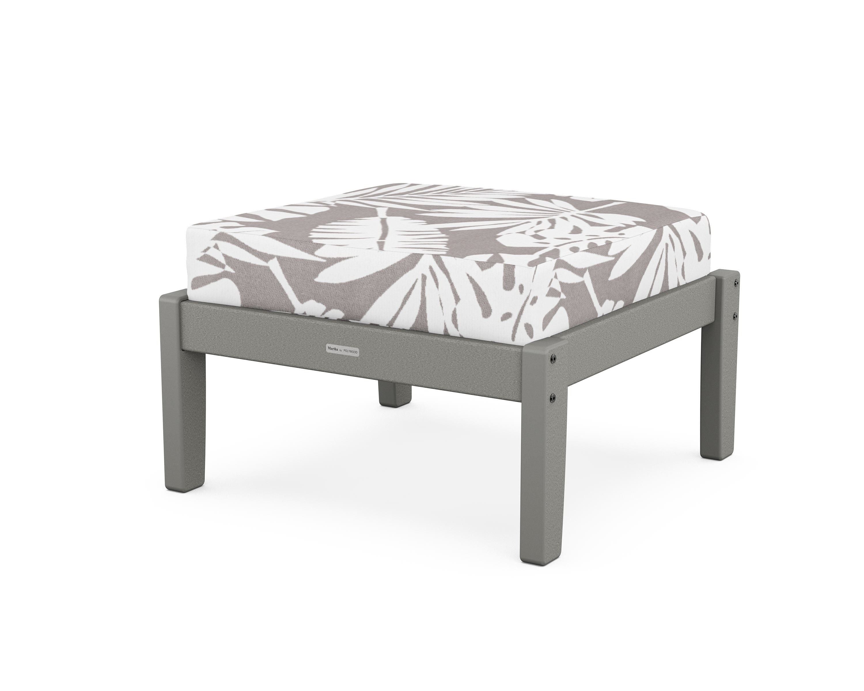 Martha Stewart by POLYWOOD® Chinoiserie Deep Seating Ottoman in Slate Grey / Leaf Grey Mist