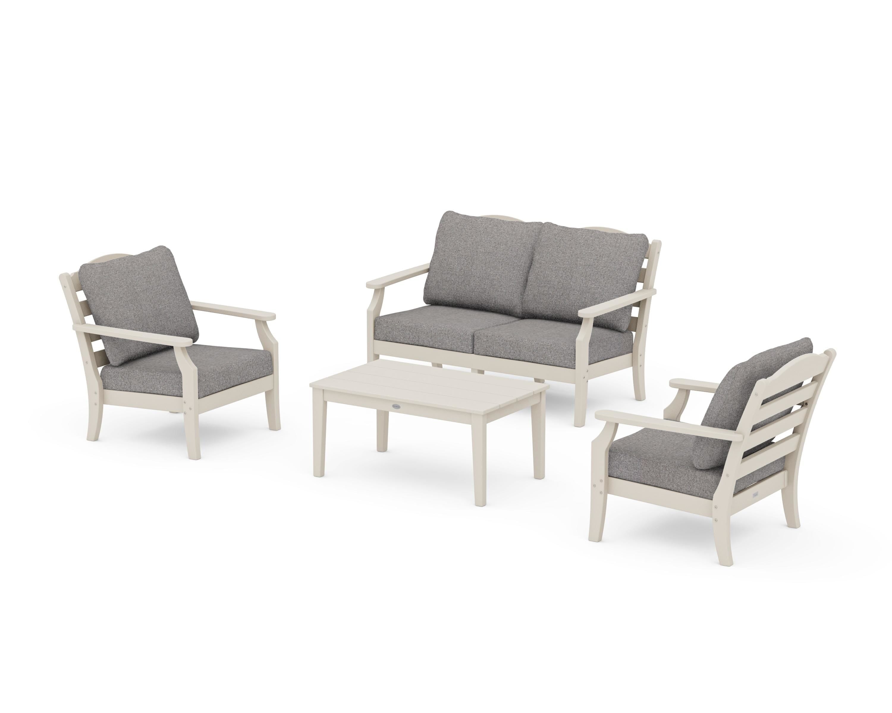 Draper James™ by  POLYWOOD® Savannah 4-Piece Deep Seating Set with Loveseat in Sand / Grey Mist