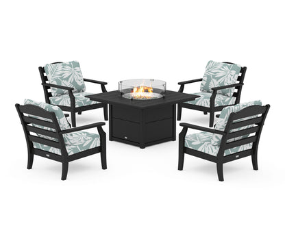 Draper James™ by  POLYWOOD® Savannah 5-Piece Deep Seating Set with Fire Pit Table in Black / Leaf Glacier Spa