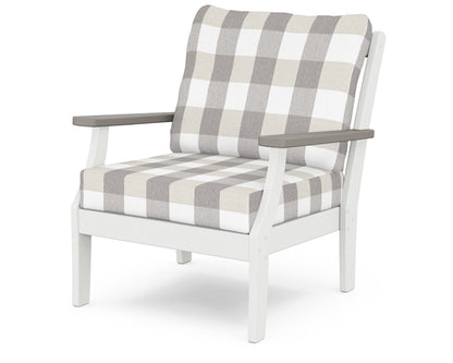POLYWOOD® Braxton Deep Seating Chair in White / Driftwood / Buffalo Plaid Grey Mist