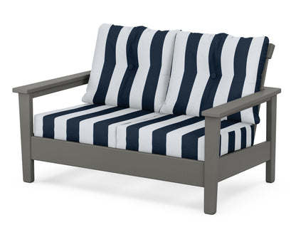 POLYWOOD® Prescott Deep Seating Loveseat in Slate Grey / Cabana Stripe Marine Indigo