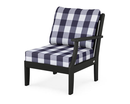 POLYWOOD® Braxton Modular Right Arm Chair in Black / Buffalo Plaid Navy