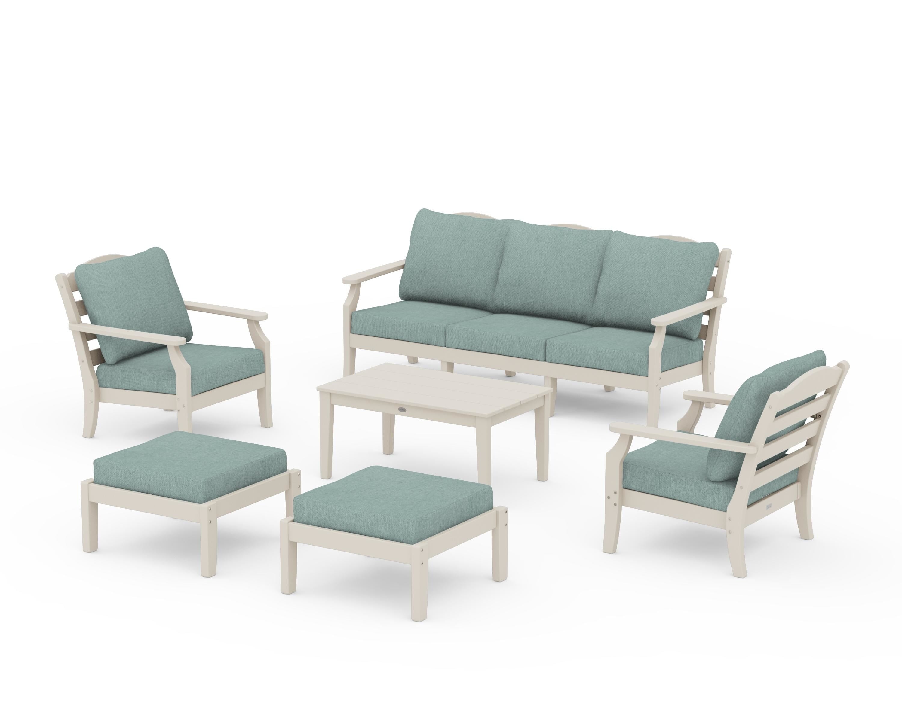 Draper James™ by  POLYWOOD® Savannah 6-Piece Lounge Sofa Set in Sand / Glacier Spa