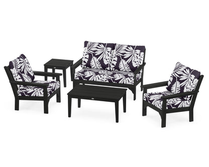 POLYWOOD® Vineyard 5-Piece Deep Seating Set in Black / Leaf Navy