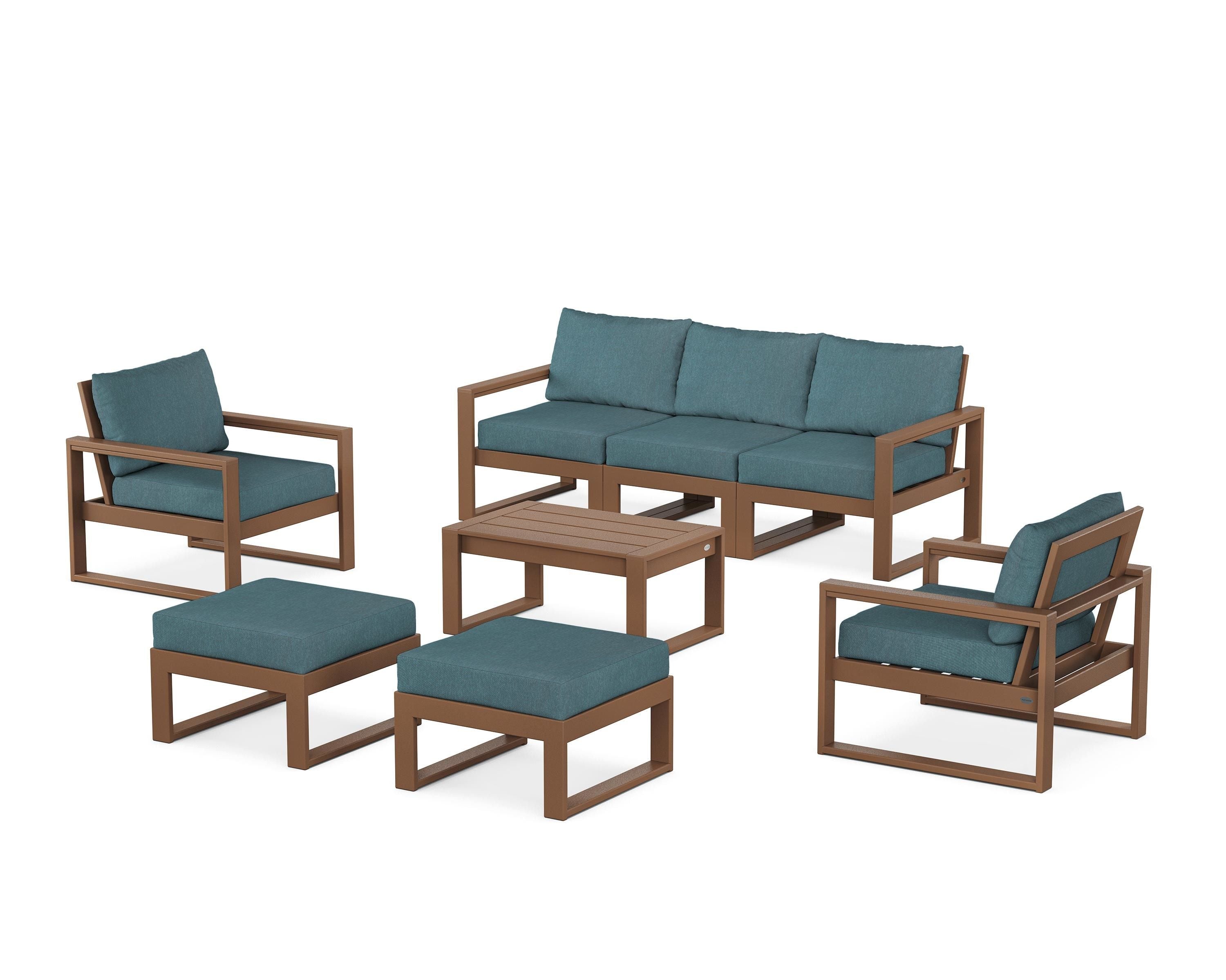 POLYWOOD® EDGE Sectional 8-Piece Lounge Sofa Set in Teak / Ocean Teal
