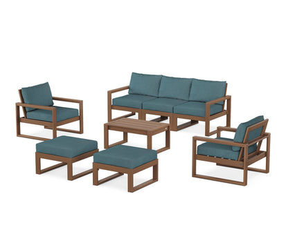 POLYWOOD® EDGE Sectional 8-Piece Lounge Sofa Set in Teak / Ocean Teal