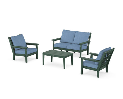 POLYWOOD® Chippendale 4-Piece Deep Seating Set with Loveseat in Green / Sky Blue