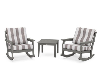 POLYWOOD® Vineyard 3-Piece Deep Seating Rocker Set in Slate Grey / Cabana Stripe Grey Mist