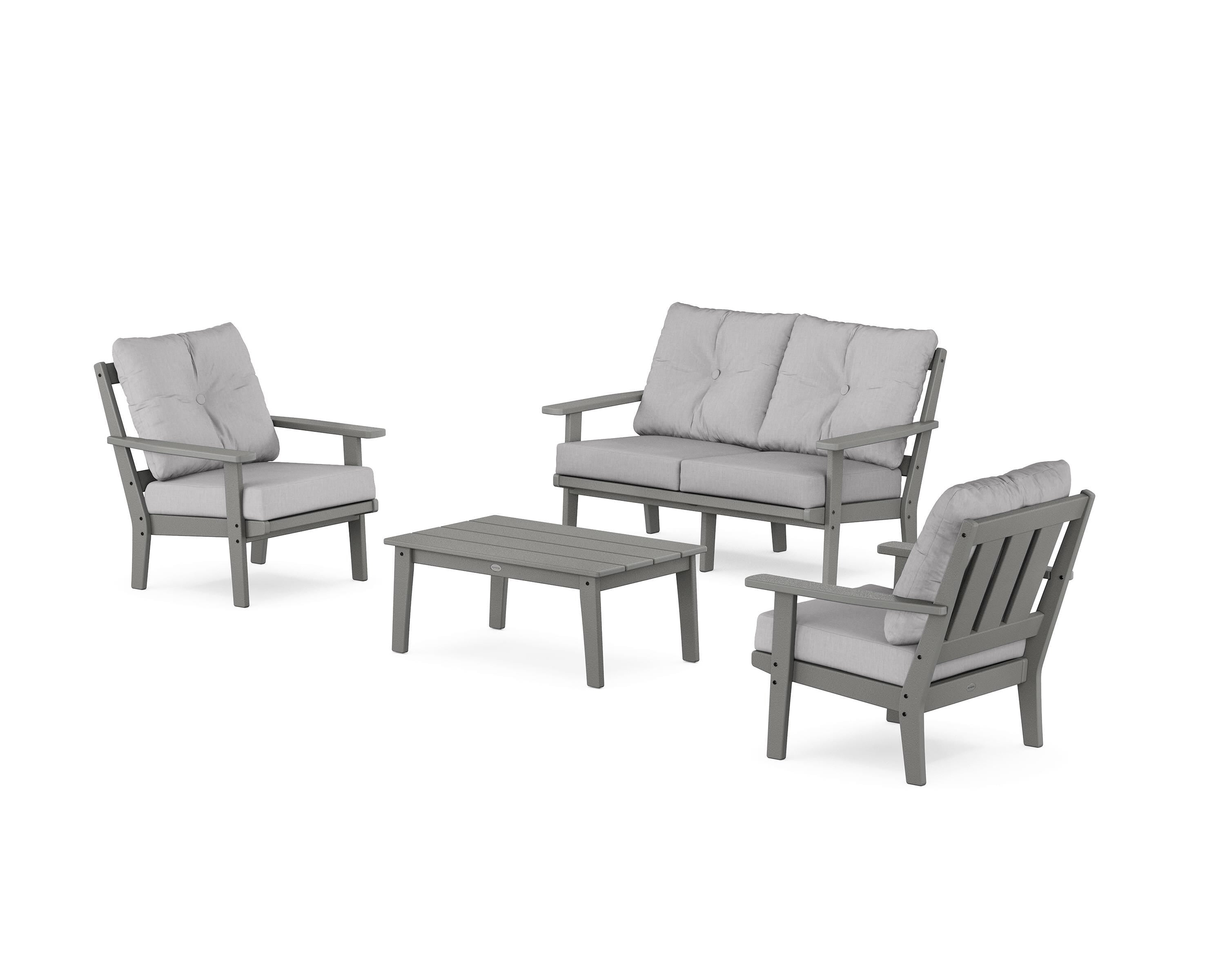 POLYWOOD® Oxford 4-Piece Deep Seating Set with Loveseat in Slate Grey / Granite
