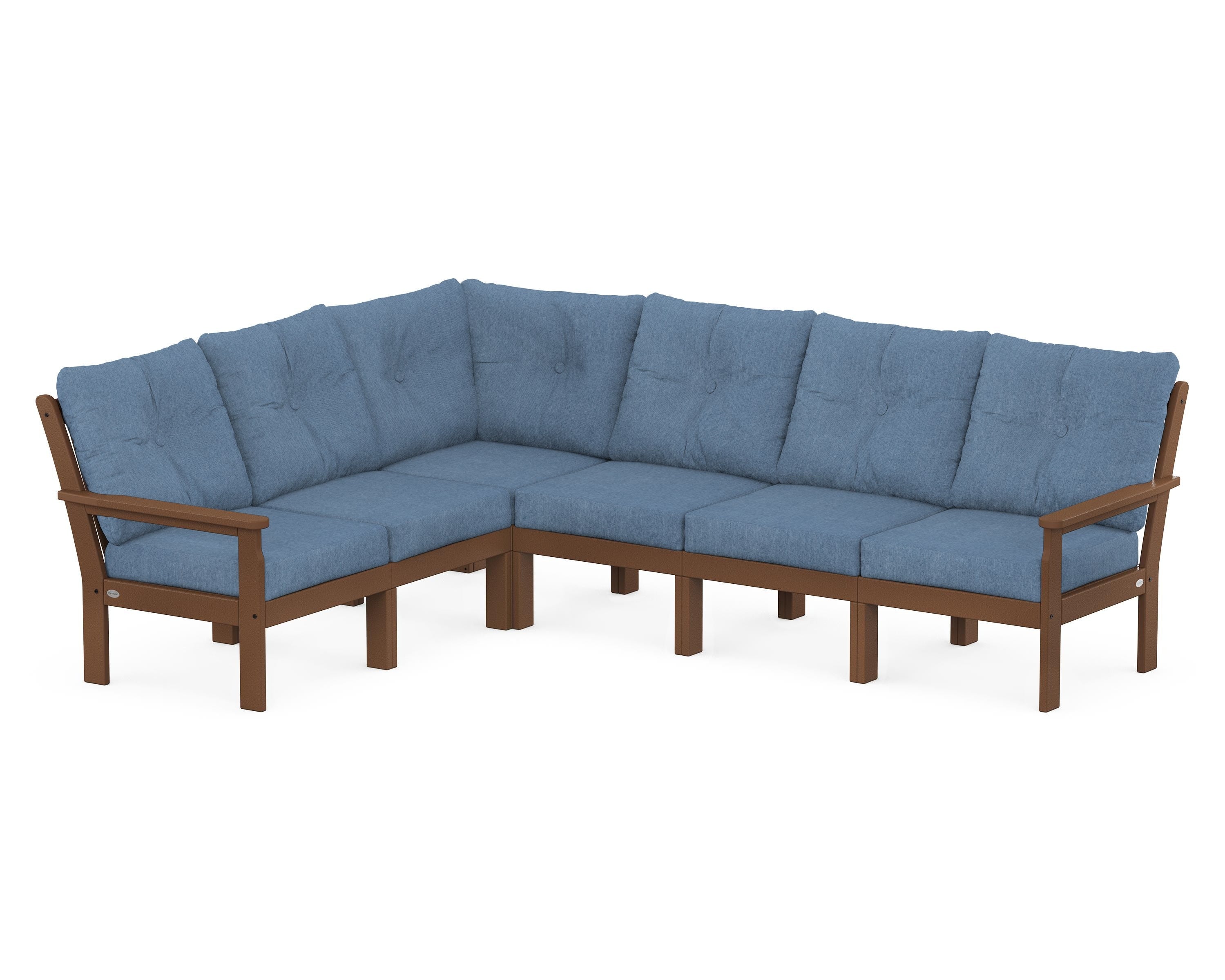 POLYWOOD® Vineyard 6-Piece Sectional in Teak / Sky Blue