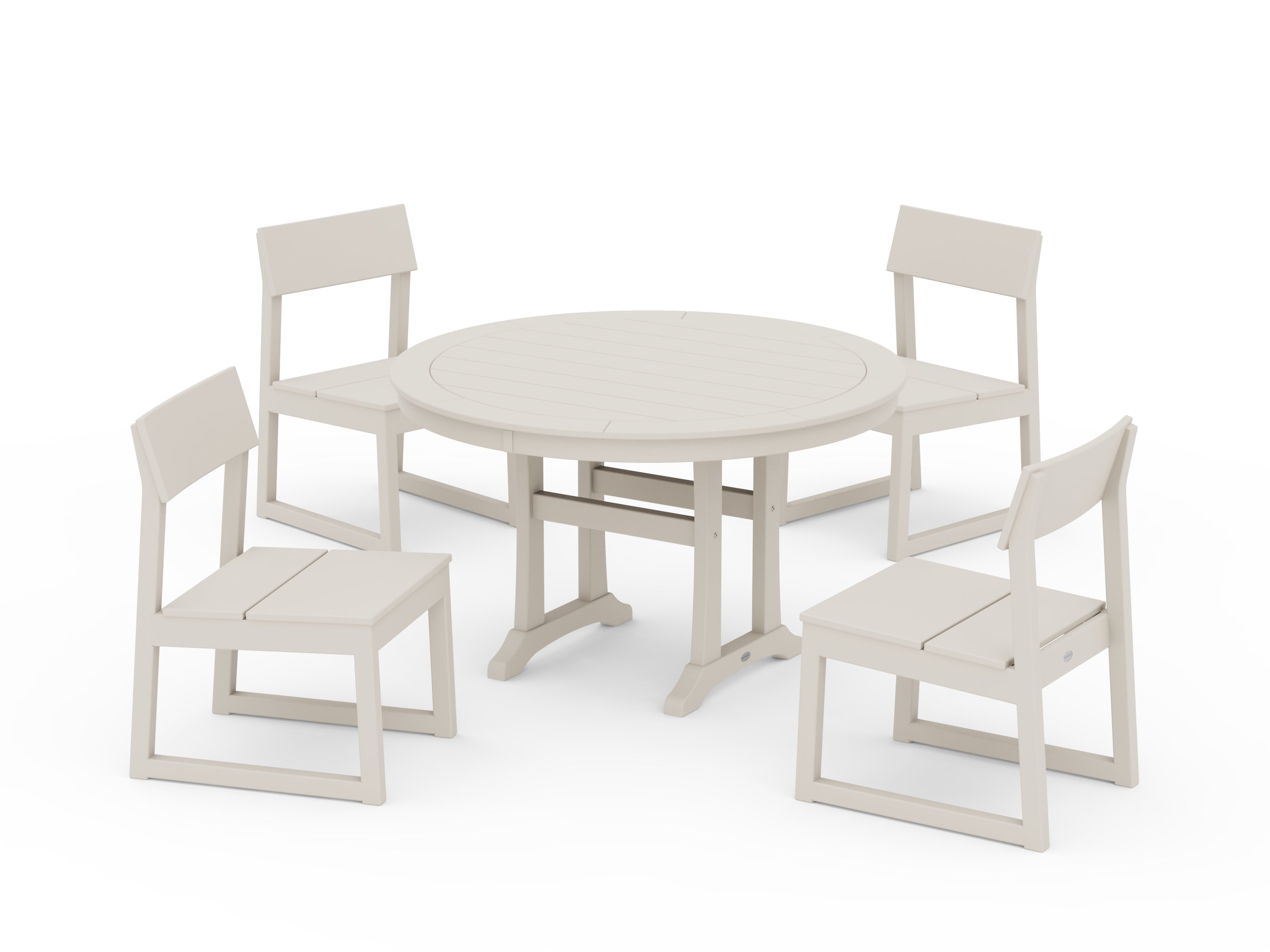 POLYWOOD® EDGE Side Chair 5-Piece Round Dining Set With Trestle Legs in Sand