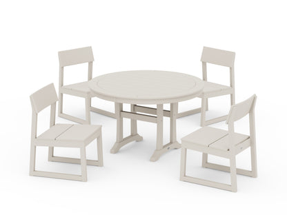 POLYWOOD® EDGE Side Chair 5-Piece Round Dining Set With Trestle Legs in Sand