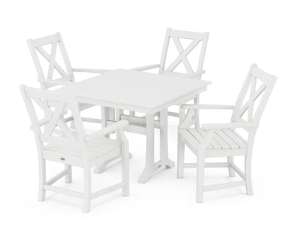 POLYWOOD® Braxton 5-Piece Farmhouse Dining Set With Trestle Legs in White