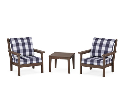 POLYWOOD® Chippendale 3-Piece Deep Seating Set in Mahogany / Buffalo Plaid Navy