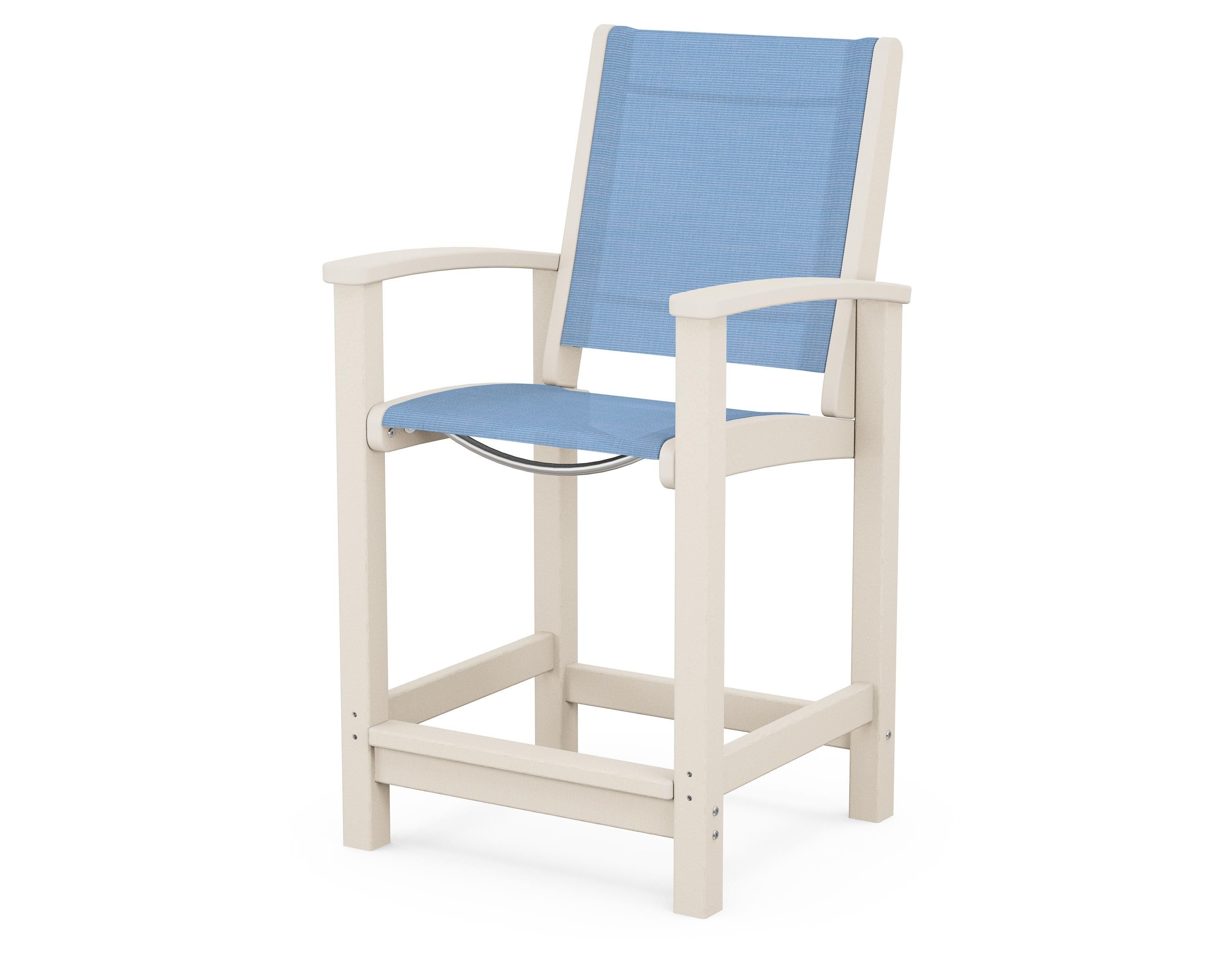 POLYWOOD® Coastal Counter Chair in Sand / Poolside Sling