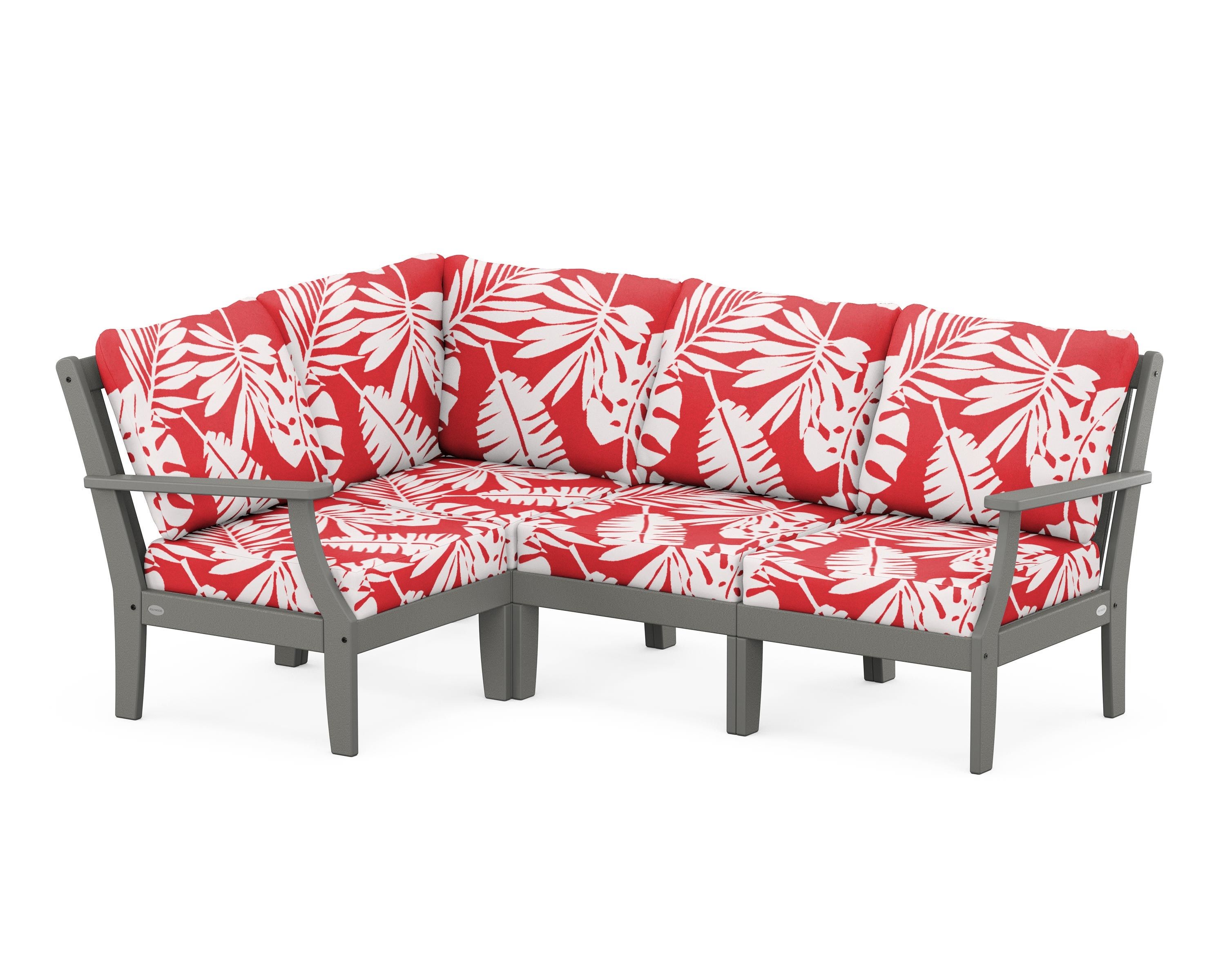 POLYWOOD® Braxton Modular 4-Piece Deep Seating Set in Slate Grey / Leaf Crimson
