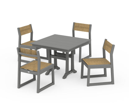 POLYWOOD® EDGE Sling 5-Piece Farmhouse Trestle Side Chair Dining Set in Slate Grey / Burlap Sling