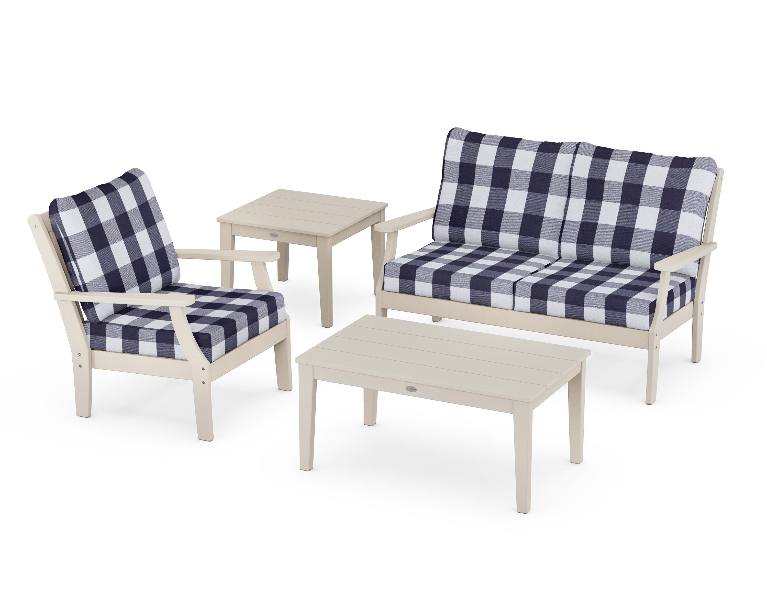 POLYWOOD® Braxton 4-Piece Deep Seating Set in Sand / Buffalo Plaid Navy
