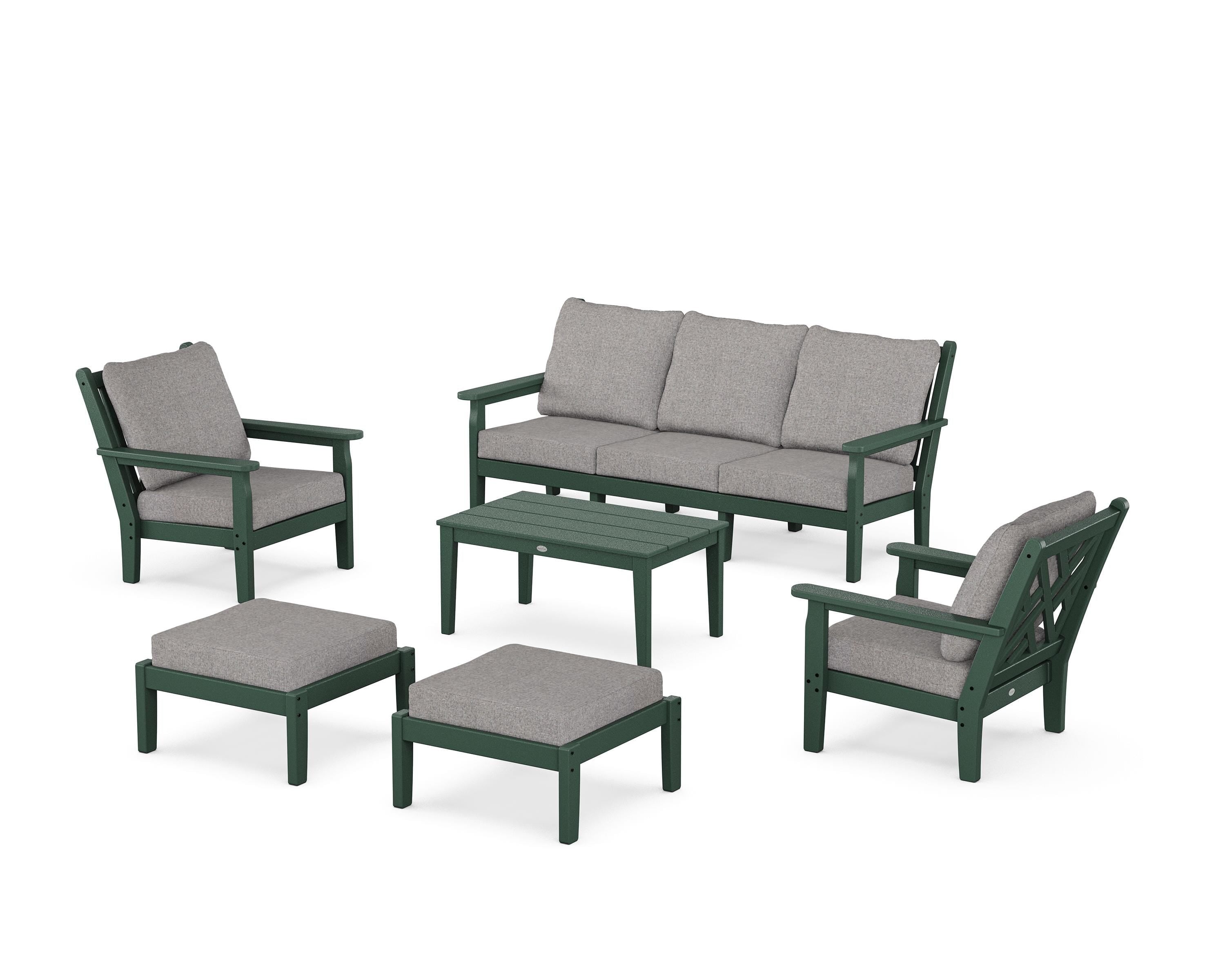 POLYWOOD® Chippendale 6-Piece Lounge Sofa Set in Green / Grey Mist