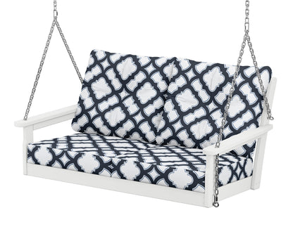 POLYWOOD® Vineyard Deep Seating Swing in White / Trellis Marine Indigo