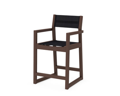 POLYWOOD® EDGE Sling Counter Arm Chair in Mahogany / Black Sling