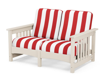 POLYWOOD® Club Mission Loveseat in Sand / Cabana Stripe Crimson