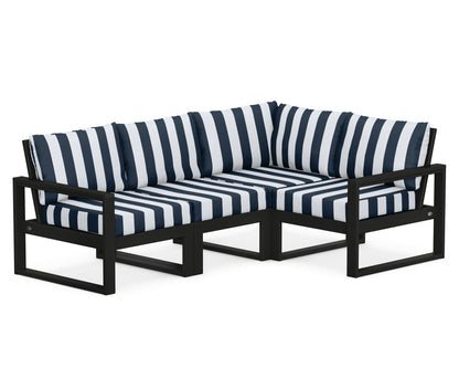 POLYWOOD® EDGE 4-Piece Modular Deep Seating Set in Black / Cabana Stripe Marine Indigo