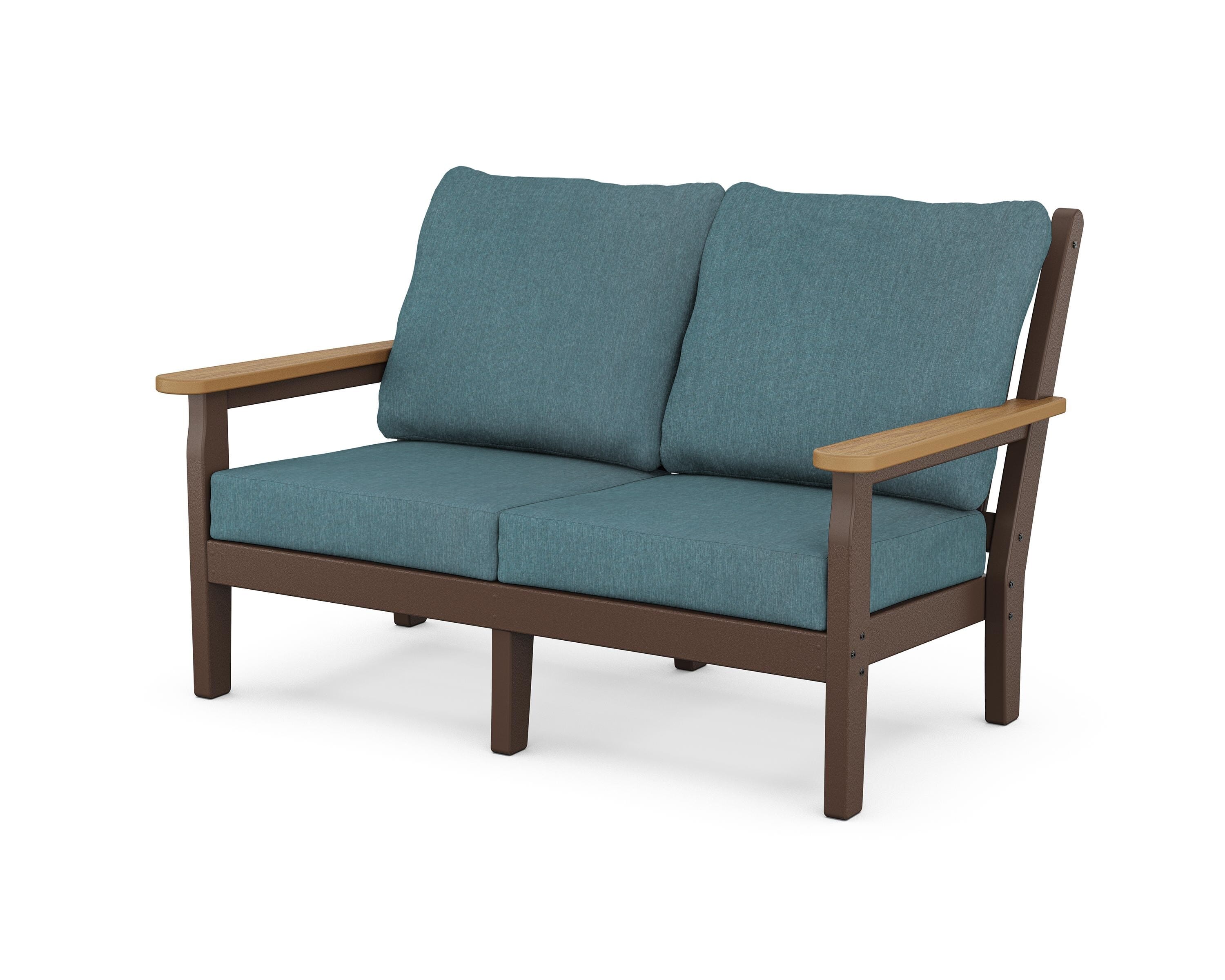 POLYWOOD® Chippendale Deep Seating Loveseat in Mahogany / Natural / Ocean Teal