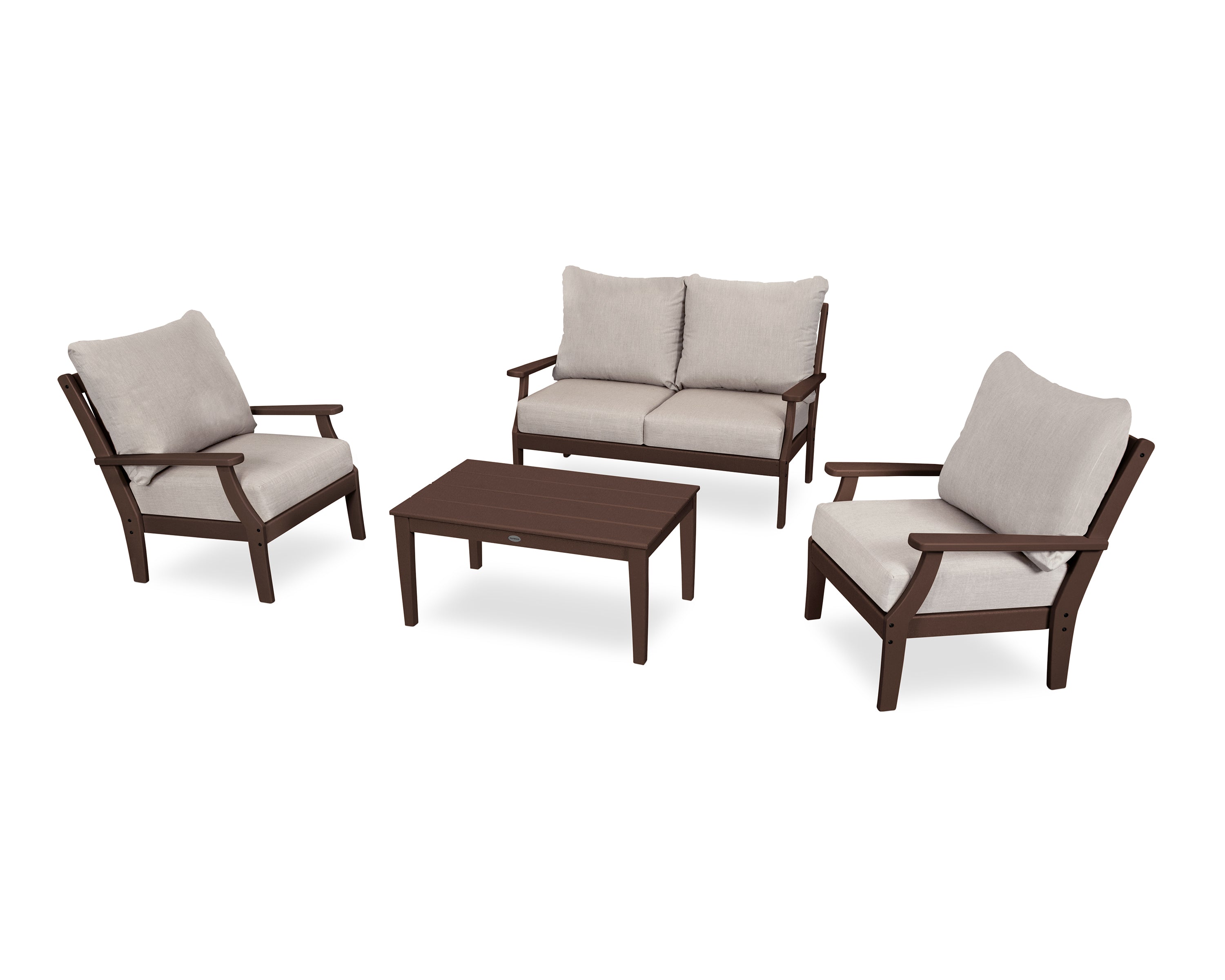 POLYWOOD® Braxton 4-Piece Deep Seating Chair Set in Mahogany / Cast Ash