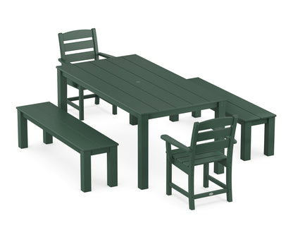 POLYWOOD® Lakeside 5-Piece Parsons Dining Set with Benches in Green