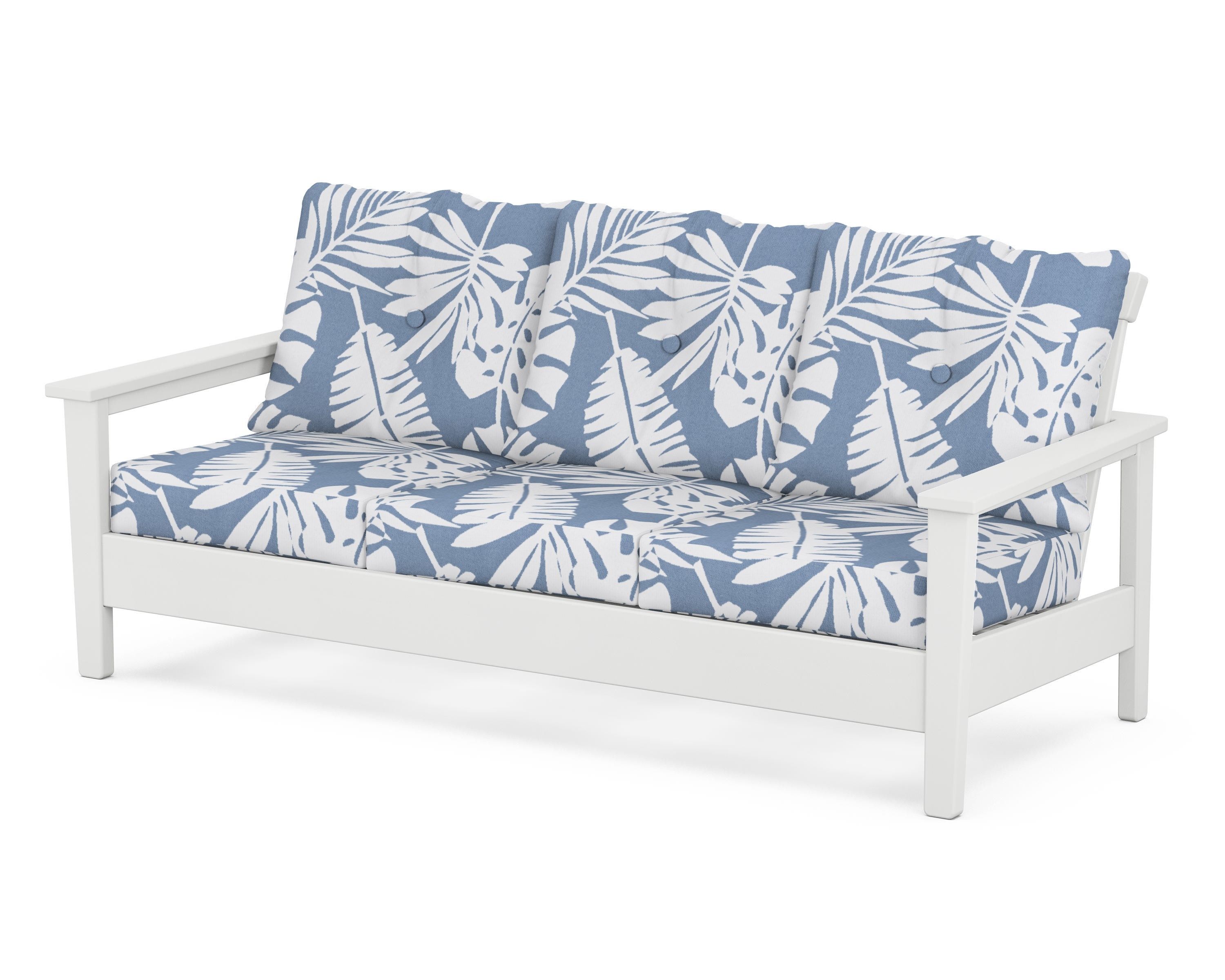 POLYWOOD® Prescott Deep Seating Sofa in White / Leaf Sky Blue